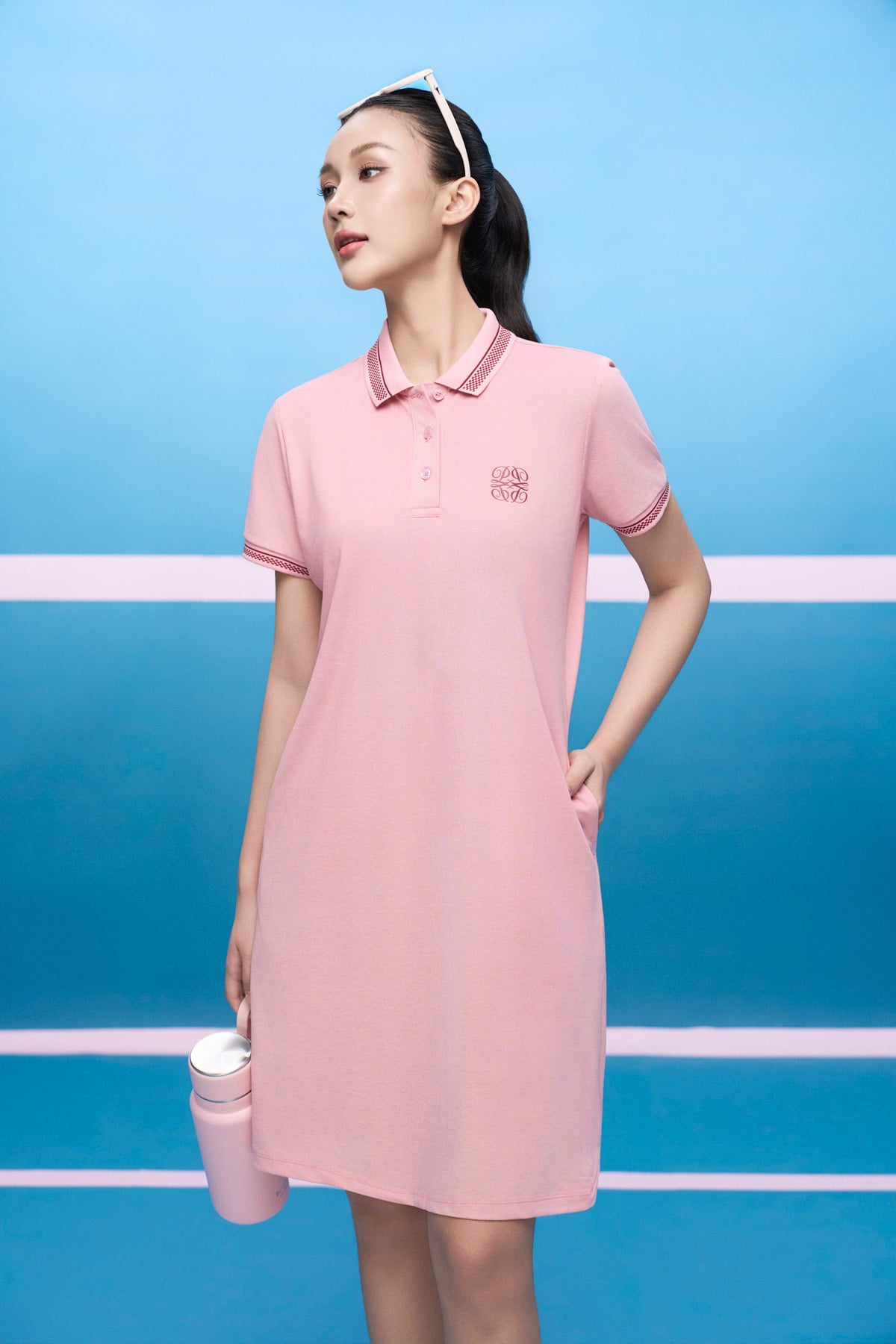 FDD3190 - Đầm dệt kim cao cấp vải cotton dáng suông cổ polo tay ngắn ngực áo in hoa tiết thời trang - PANTIO