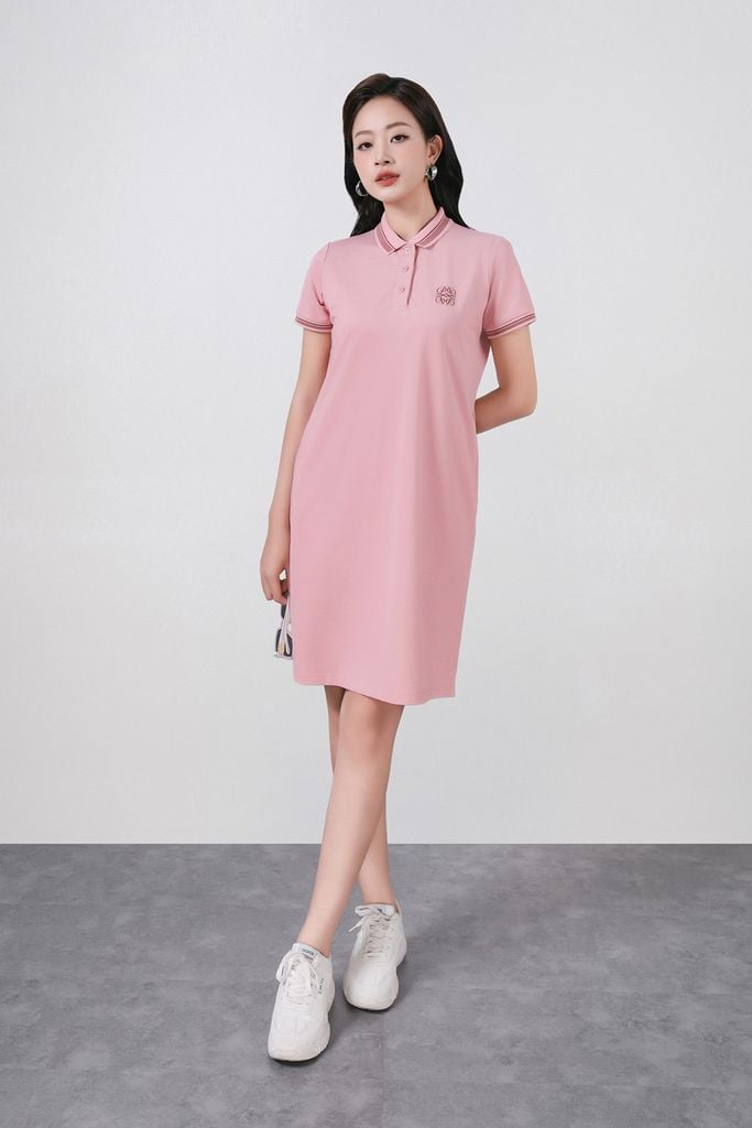 FDD3190 - Đầm dệt kim cao cấp vải cotton dáng suông cổ polo tay ngắn ngực áo in hoa tiết thời trang - PANTIO