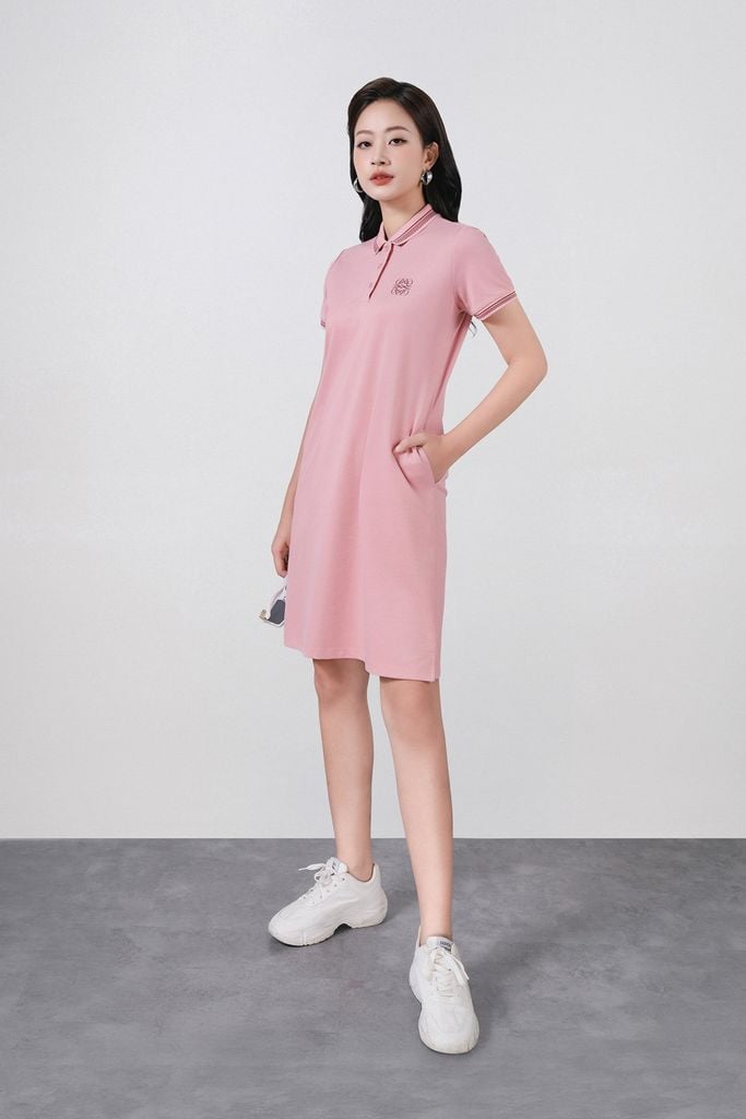 FDD3190 - Đầm dệt kim cao cấp vải cotton dáng suông cổ polo tay ngắn ngực áo in hoa tiết thời trang - PANTIO