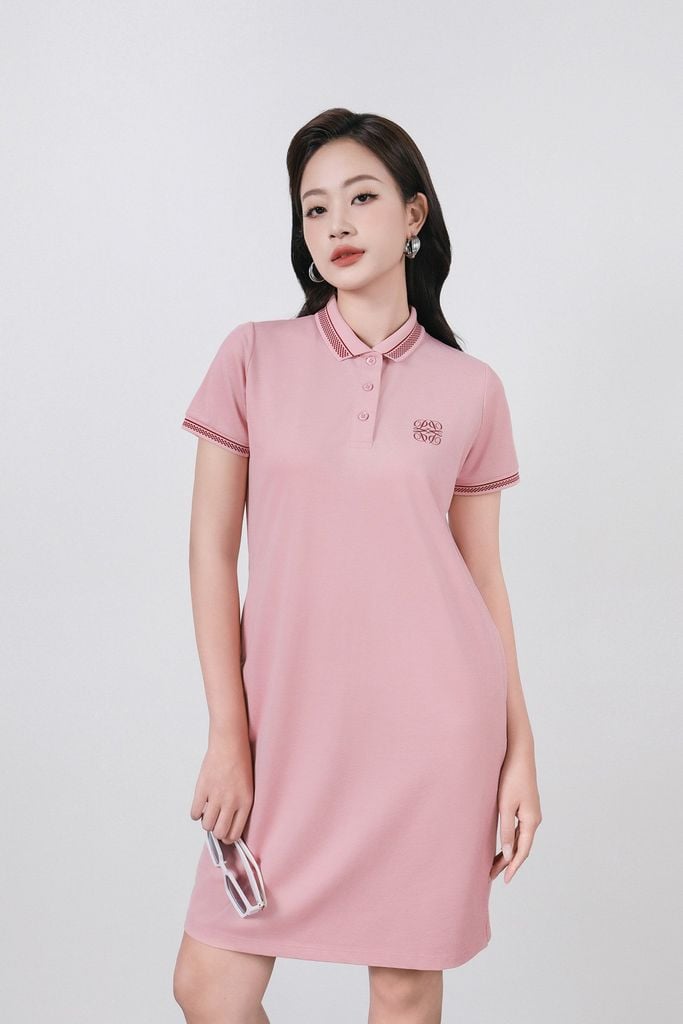 FDD3190 - Đầm dệt kim cao cấp vải cotton dáng suông cổ polo tay ngắn ngực áo in hoa tiết thời trang - PANTIO