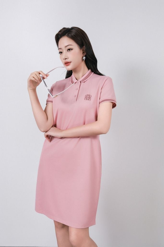 FDD3190 - Đầm dệt kim cao cấp vải cotton dáng suông cổ polo tay ngắn ngực áo in hoa tiết thời trang - PANTIO