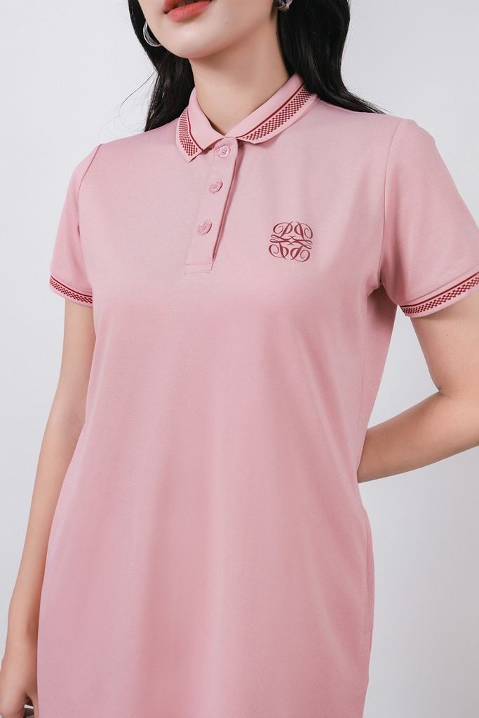 FDD3190 - Đầm dệt kim cao cấp vải cotton dáng suông cổ polo tay ngắn ngực áo in hoa tiết thời trang - PANTIO