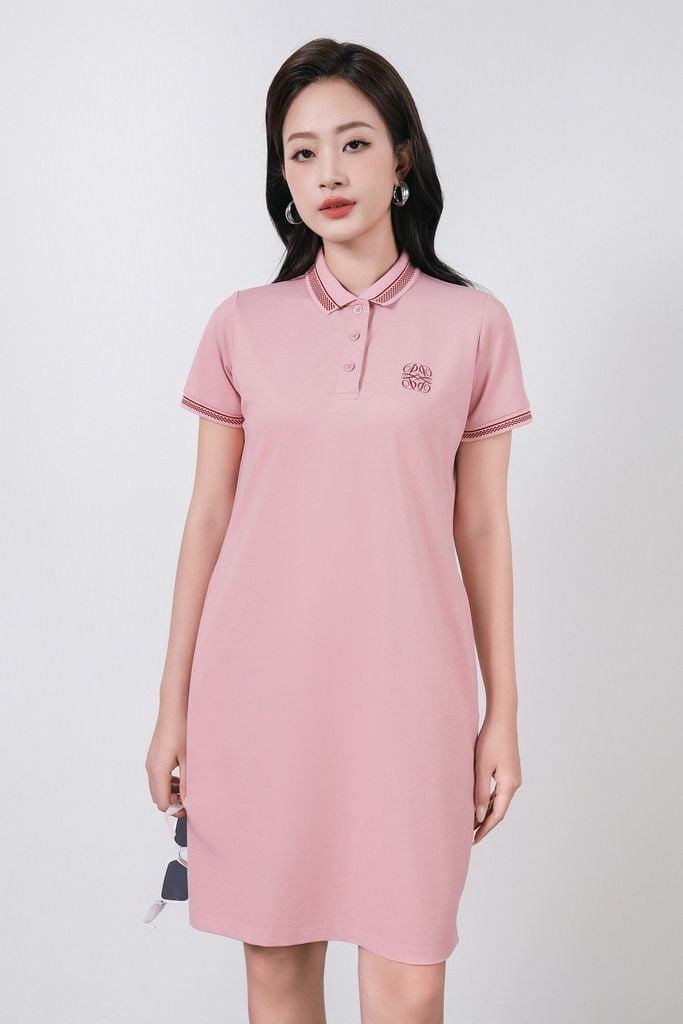 FDD3190 - Đầm dệt kim cao cấp vải cotton dáng suông cổ polo tay ngắn ngực áo in hoa tiết thời trang - PANTIO