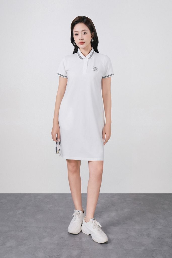 FDD3190 - Đầm dệt kim cao cấp vải cotton dáng suông cổ polo tay ngắn ngực áo in hoa tiết thời trang - PANTIO