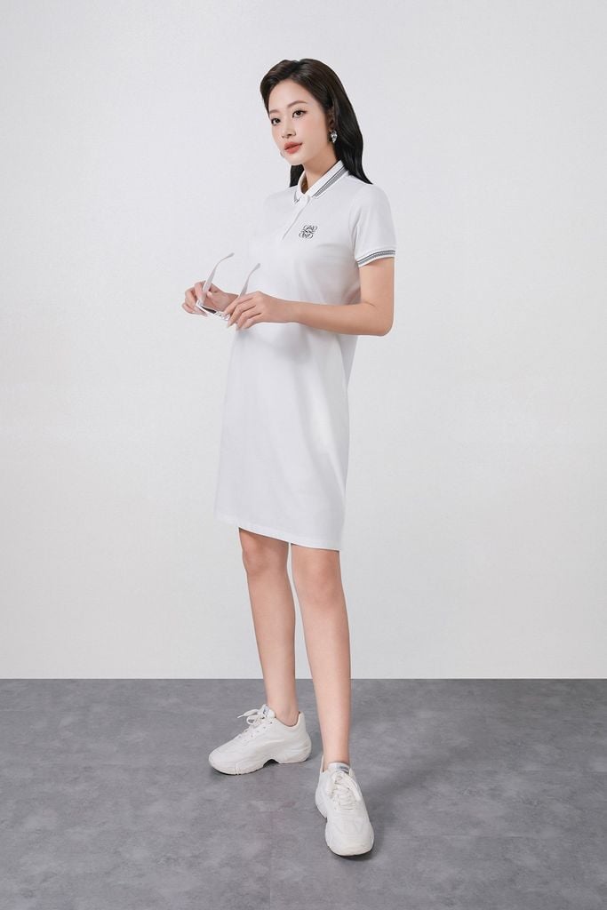 FDD3190 - Đầm dệt kim cao cấp vải cotton dáng suông cổ polo tay ngắn ngực áo in hoa tiết thời trang - PANTIO