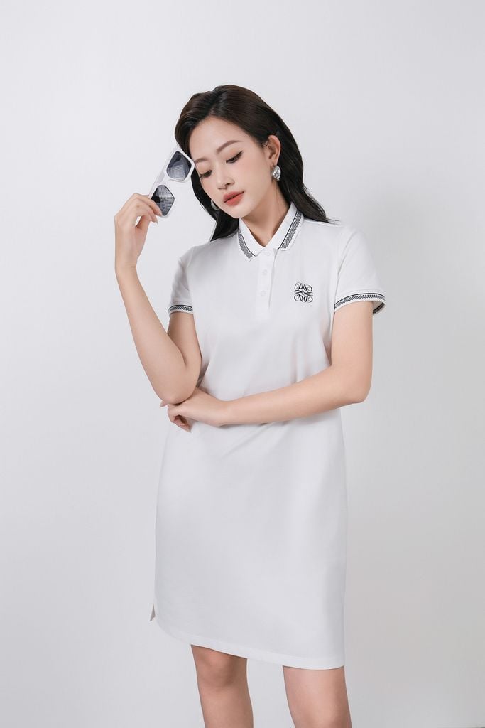 FDD3190 - Đầm dệt kim cao cấp vải cotton dáng suông cổ polo tay ngắn ngực áo in hoa tiết thời trang - PANTIO