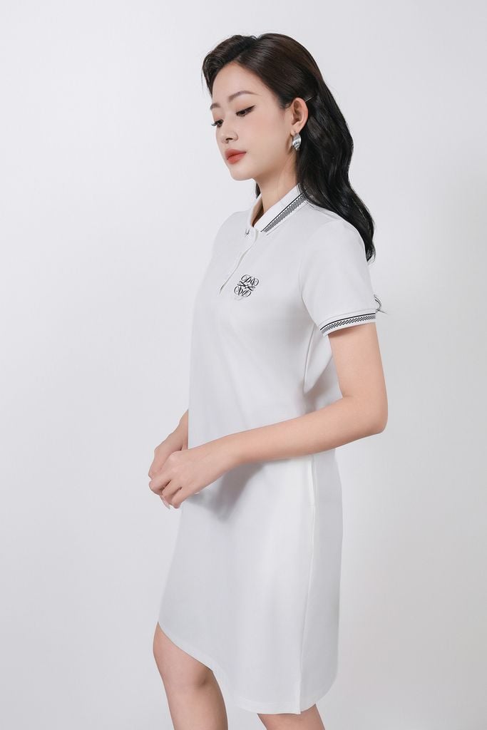 FDD3190 - Đầm dệt kim cao cấp vải cotton dáng suông cổ polo tay ngắn ngực áo in hoa tiết thời trang - PANTIO