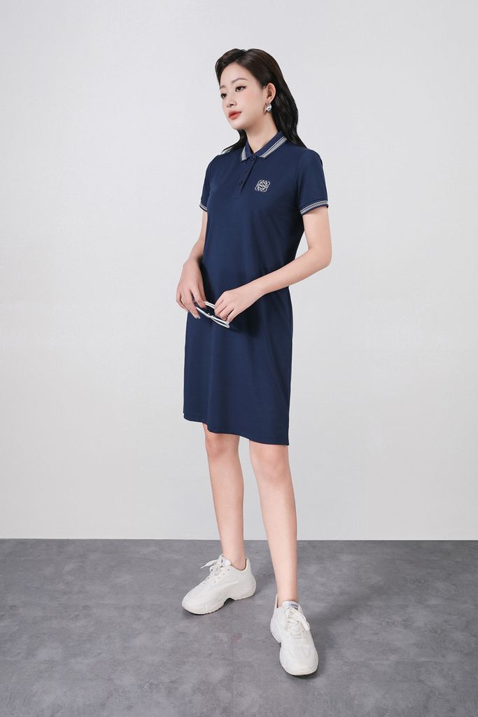 FDD3190 - Đầm dệt kim cao cấp vải cotton dáng suông cổ polo tay ngắn ngực áo in hoa tiết thời trang - PANTIO