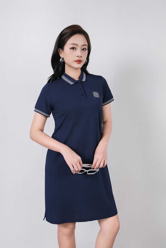 FDD3190 - Đầm dệt kim cao cấp vải cotton dáng suông cổ polo tay ngắn ngực áo in hoa tiết thời trang - PANTIO