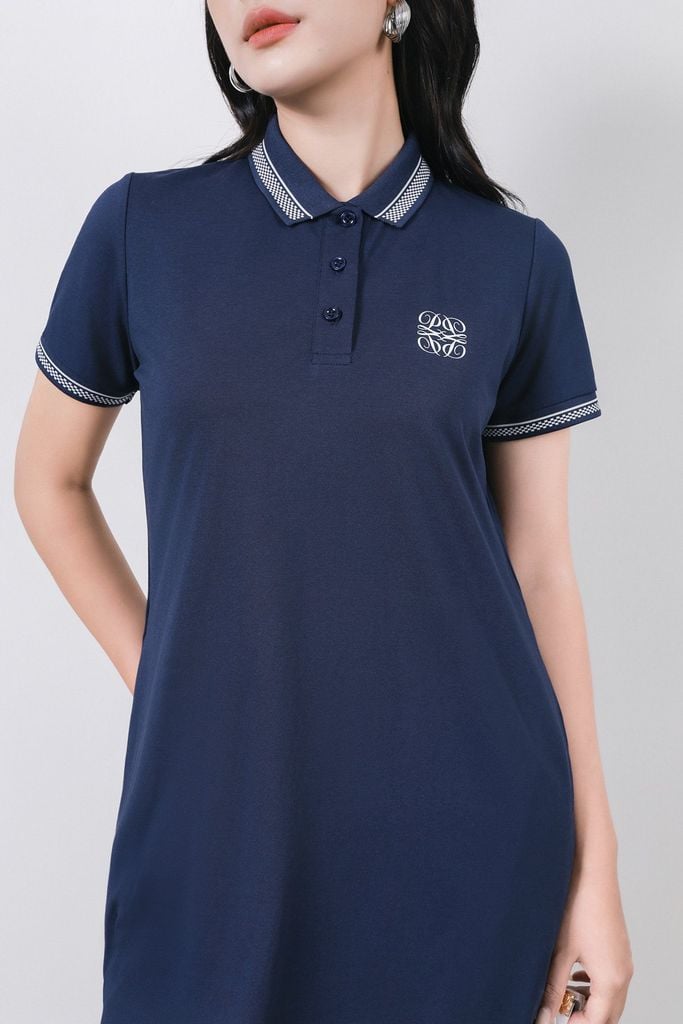 FDD3190 - Đầm dệt kim cao cấp vải cotton dáng suông cổ polo tay ngắn ngực áo in hoa tiết thời trang - PANTIO