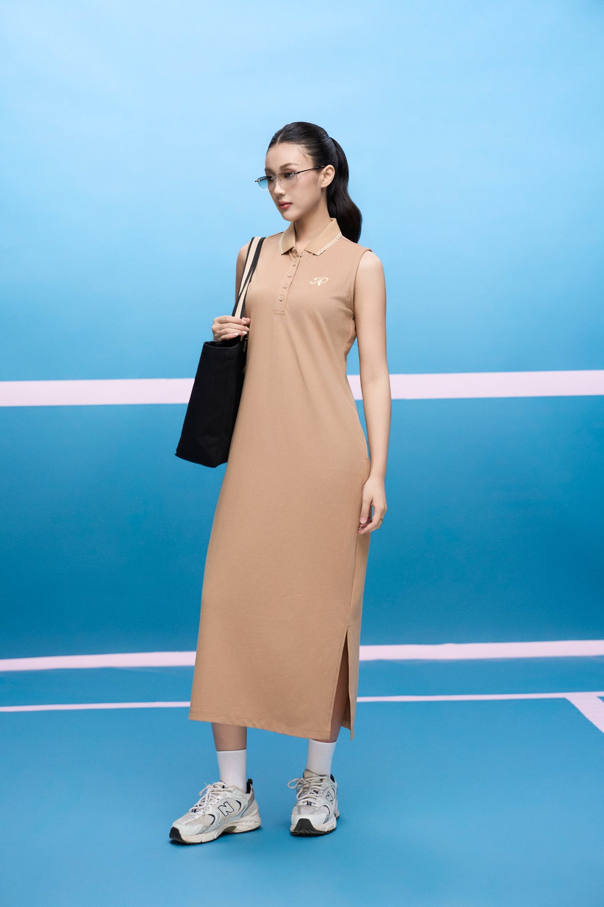 FDD3191 - Đầm dệt kim vải cotton cao cấp dáng suông cổ polo không tay ngực áo thêu hoạ tiết thời trang - PANTIO