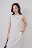 FDD3191 - Đầm dệt kim vải cotton cao cấp dáng suông cổ polo không tay ngực áo thêu hoạ tiết thời trang - PANTIO