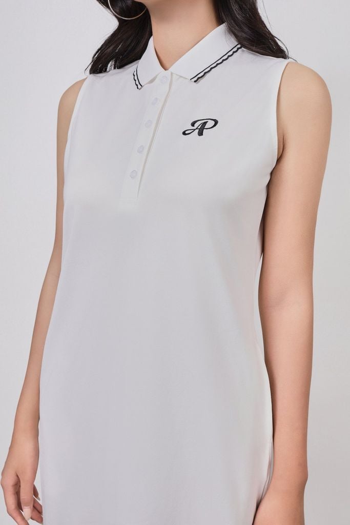 FDD3191 - Đầm dệt kim vải cotton cao cấp dáng suông cổ polo không tay ngực áo thêu hoạ tiết thời trang - PANTIO