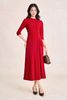 FDD9196 - Đầm dệt kim vải cotton dáng chữ A cổ tròn tay lửng thân váy phối nhún tạo kiểu khoá thân sau - PANTIO