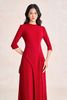 FDD9196 - Đầm dệt kim vải cotton dáng chữ A cổ tròn tay lửng thân váy phối nhún tạo kiểu khoá thân sau - PANTIO