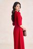 FDD9196 - Đầm dệt kim vải cotton dáng chữ A cổ tròn tay lửng thân váy phối nhún tạo kiểu khoá thân sau - PANTIO