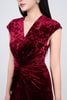 FDH5597 - Đầm dạ hội vải nhung cao cấp dáng ôm cổ xẻ V tay chờm eo nhún tạo kiểu xẻ tà trước - PANTIO