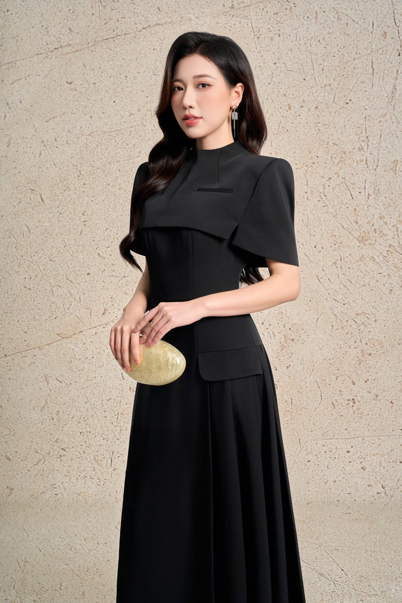 FDH5640 - Đầm dạ hội cao cấp vải thô dáng xoè hai dây kèm áo choàng vai rời tạo kiểu thân váy xếp ly bung tạo kiểu khoá thân sau - PANTIO