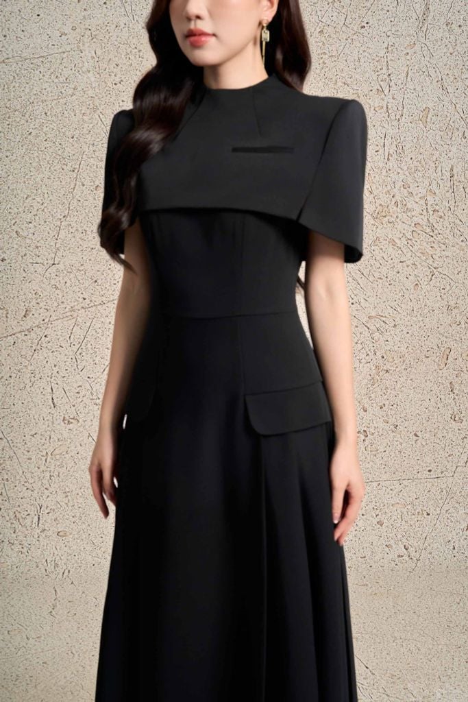 FDH5640 - Đầm dạ hội cao cấp vải thô dáng xoè hai dây kèm áo choàng vai rời tạo kiểu thân váy xếp ly bung tạo kiểu khoá thân sau - PANTIO