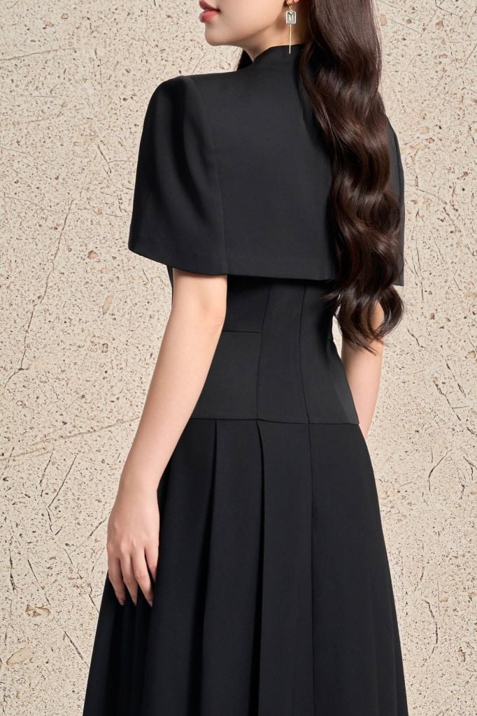 FDH5640 - Đầm dạ hội cao cấp vải thô dáng xoè hai dây kèm áo choàng vai rời tạo kiểu thân váy xếp ly bung tạo kiểu khoá thân sau - PANTIO