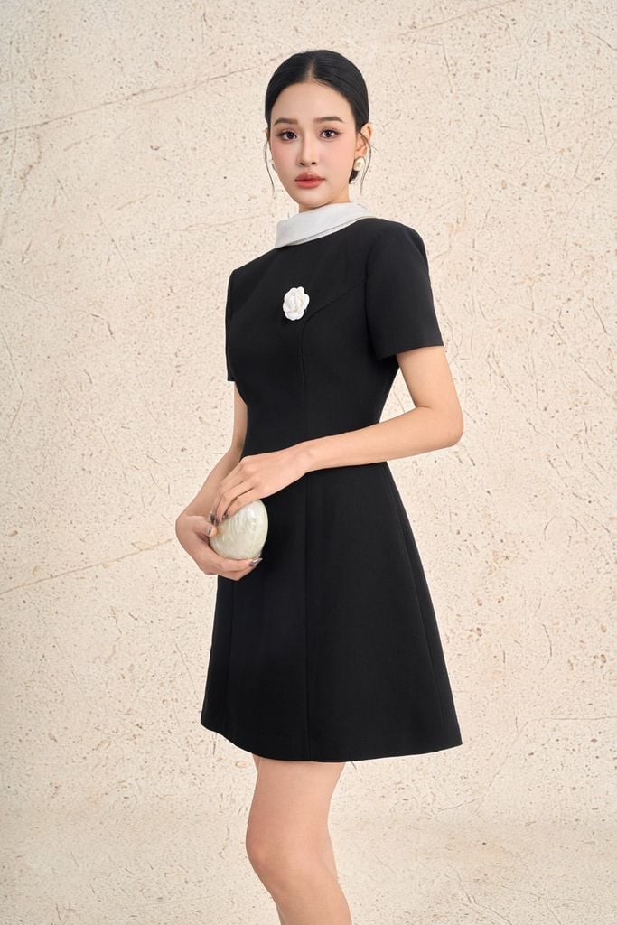 FDH5701 - Đầm dạ hội cao cấp vải thô dày dáng chứ A cổ phối vạt cách điệu ngực áo đính hoa cài thời trang khoá thân sau - PANTIO