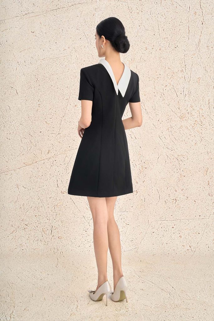 FDH5701 - Đầm dạ hội cao cấp vải thô dày dáng chứ A cổ phối vạt cách điệu ngực áo đính hoa cài thời trang khoá thân sau - PANTIO