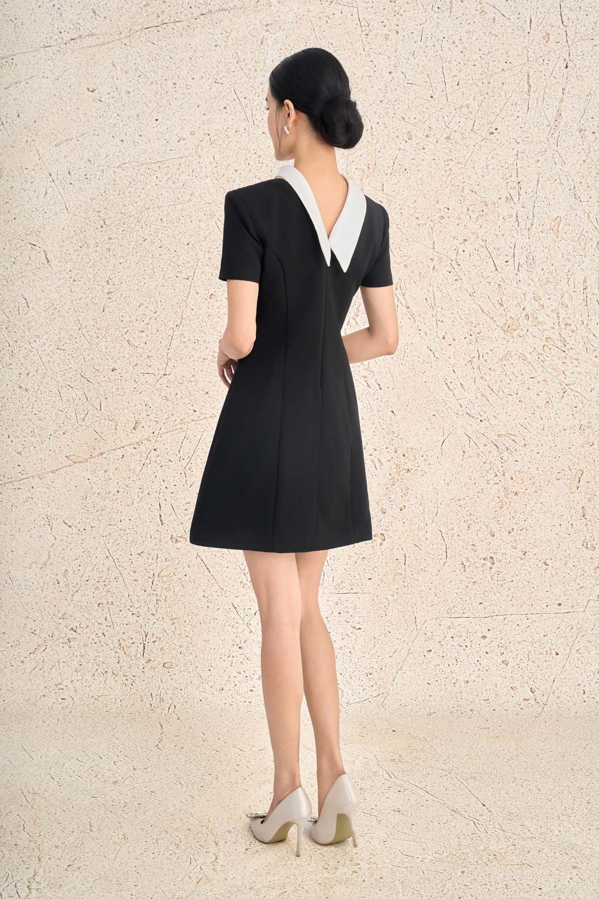 FDH5701 - Đầm dạ hội cao cấp vải thô dày dáng chứ A cổ phối vạt cách điệu ngực áo đính hoa cài thời trang khoá thân sau - PANTIO