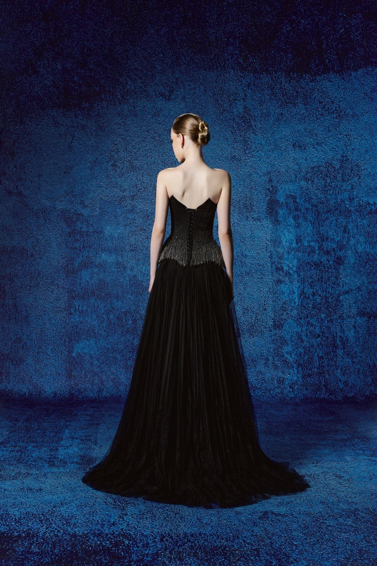 FDH5706 - Đầm dạ hội cao cấp dáng ôm cúp ngực eo đính đá thời trang thân váy phối lưới dập ly tạo kiểu kèm khăn choàng - PANTIO