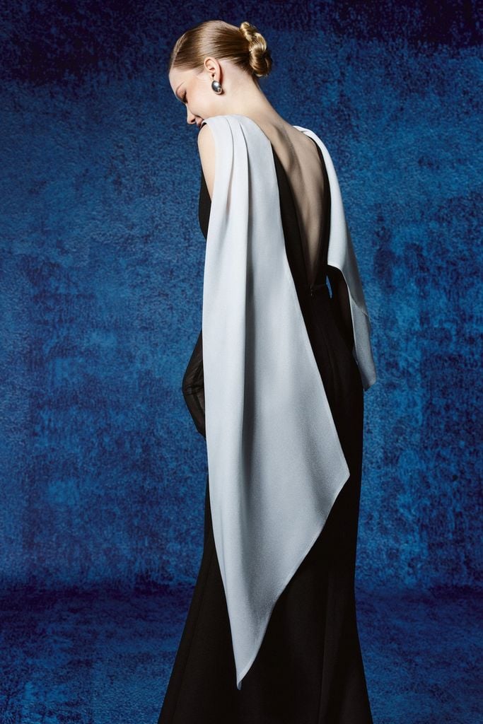 FDH5709 - Đầm dạ hội vải thô dày dáng ôm cổ kiểu phối vạt thời trang khoá thân sau - PANTIO