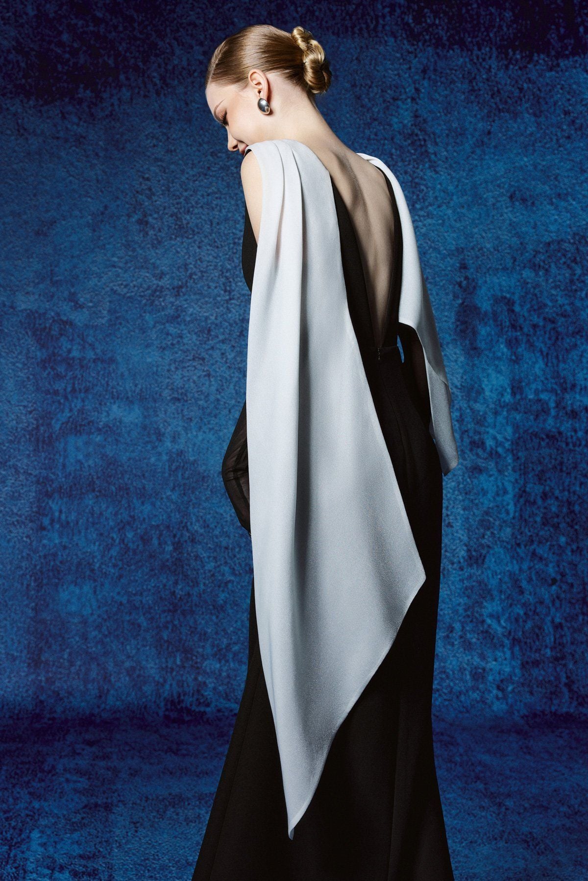 FDH5709 - Đầm dạ hội vải thô dày dáng ôm cổ kiểu phối vạt thời trang khoá thân sau - PANTIO