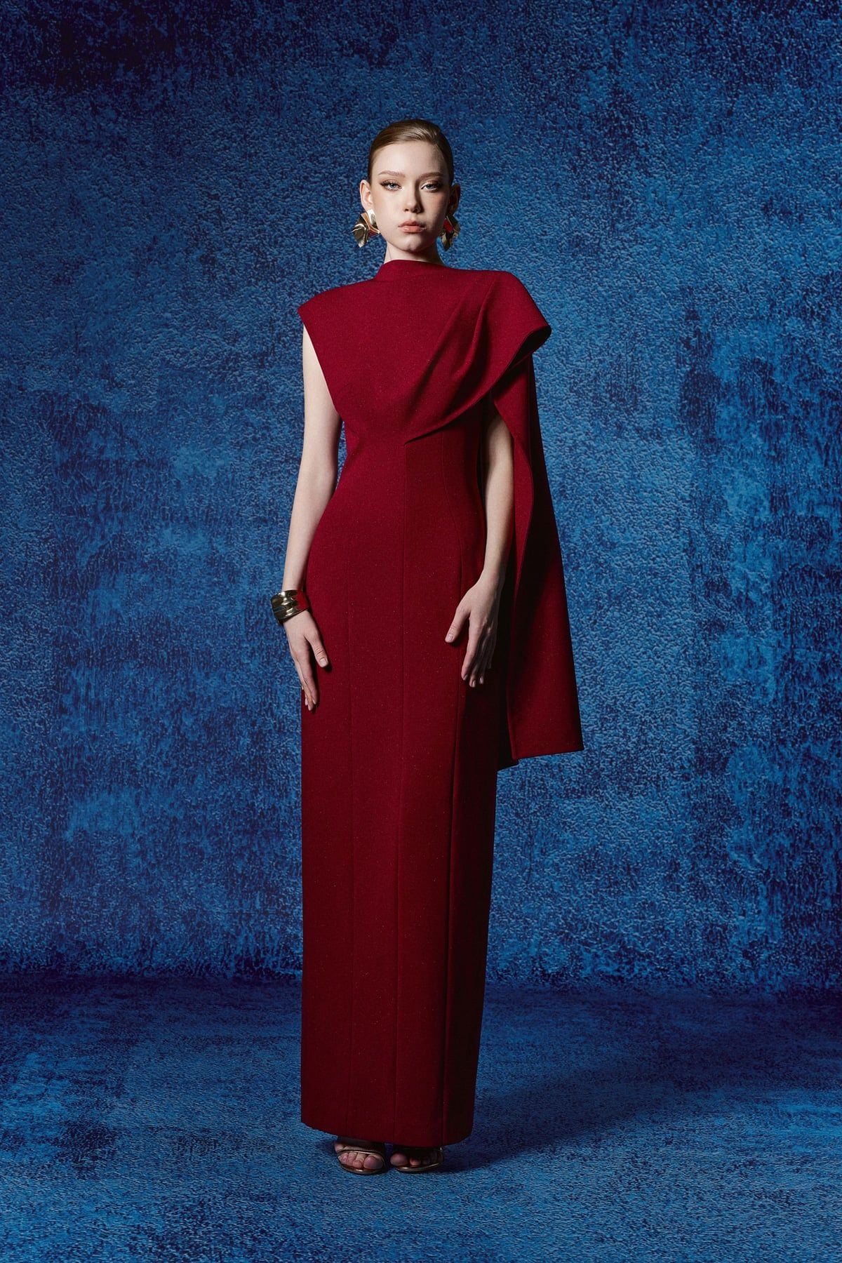 FDH5712 - Đầm dạ hội cao cấp vải cotton dáng ôm cổ kiểu tay chờm vai phối vạt thời trang - PANTIO