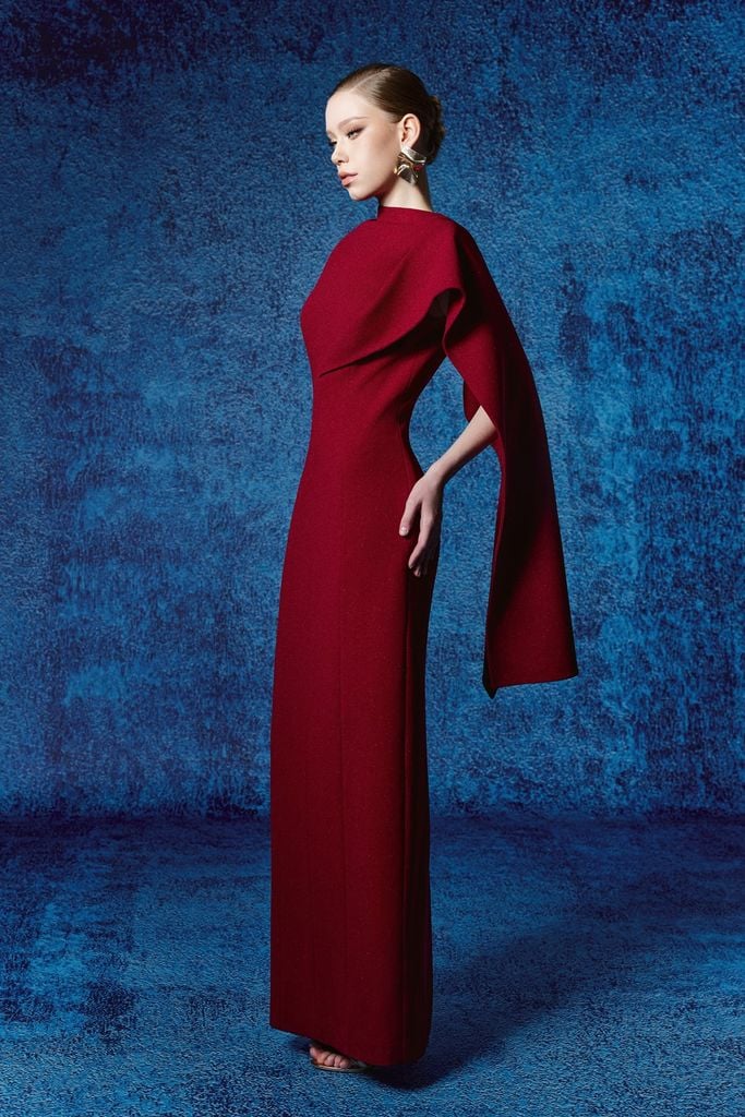 FDH5712 - Đầm dạ hội cao cấp vải cotton dáng ôm cổ kiểu tay chờm vai phối vạt thời trang - PANTIO