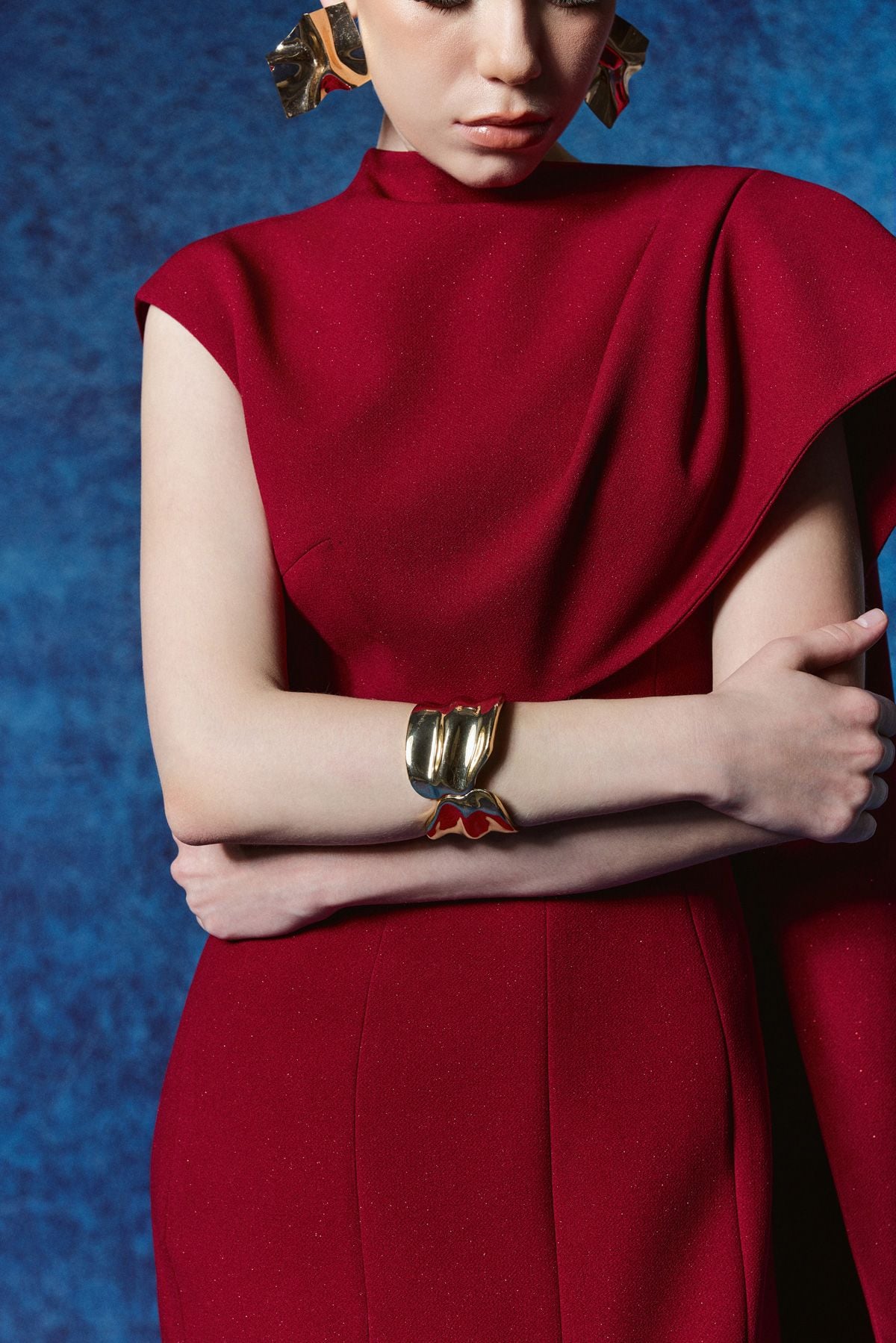 FDH5712 - Đầm dạ hội cao cấp vải cotton dáng ôm cổ kiểu tay chờm vai phối vạt thời trang - PANTIO