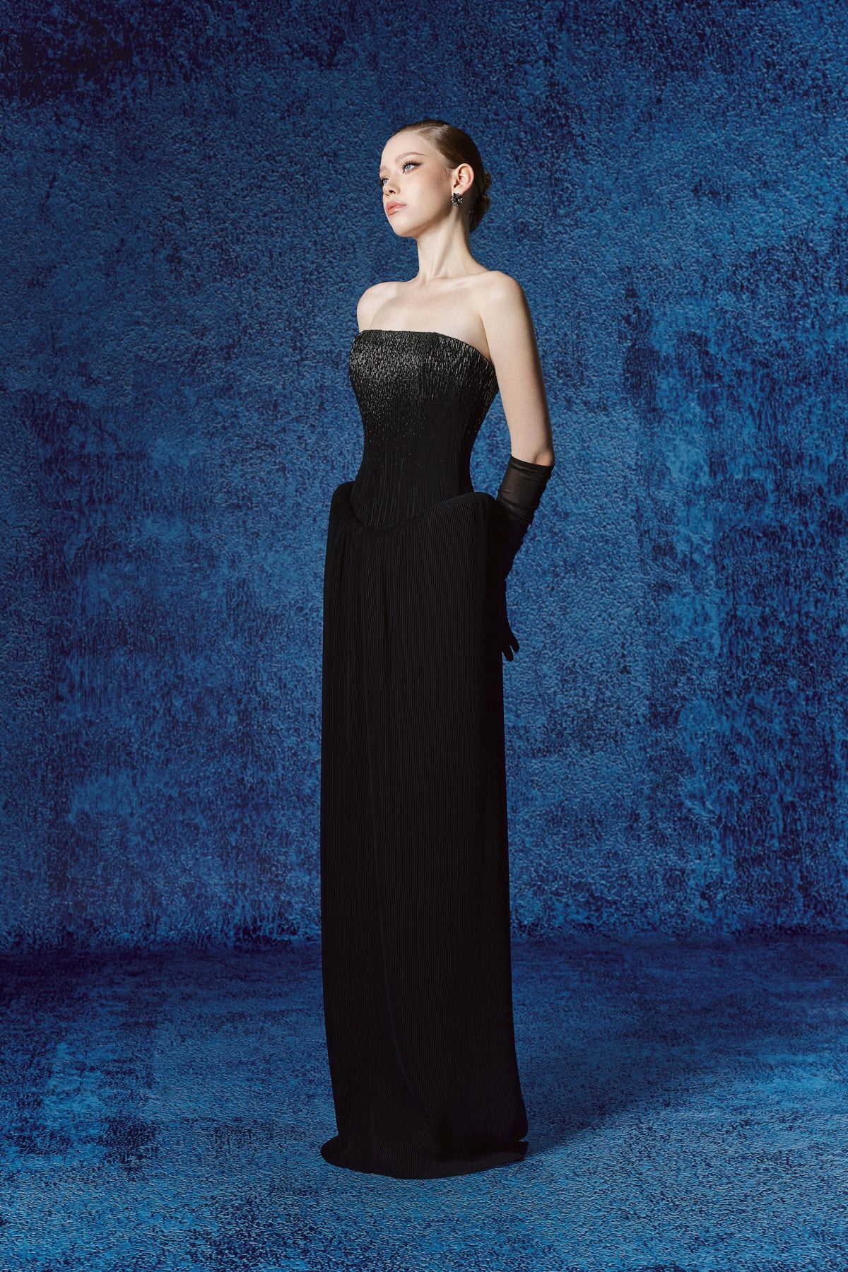 FDH5718 - Đầm dạ hội cao cấp vải chiffon cát dáng ôm cúp ngực đính đá thời trang thân váy dập ly tạo kiểu - PANTIO