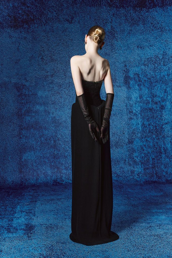 FDH5718 - Đầm dạ hội cao cấp vải chiffon cát dáng ôm cúp ngực đính đá thời trang thân váy dập ly tạo kiểu - PANTIO