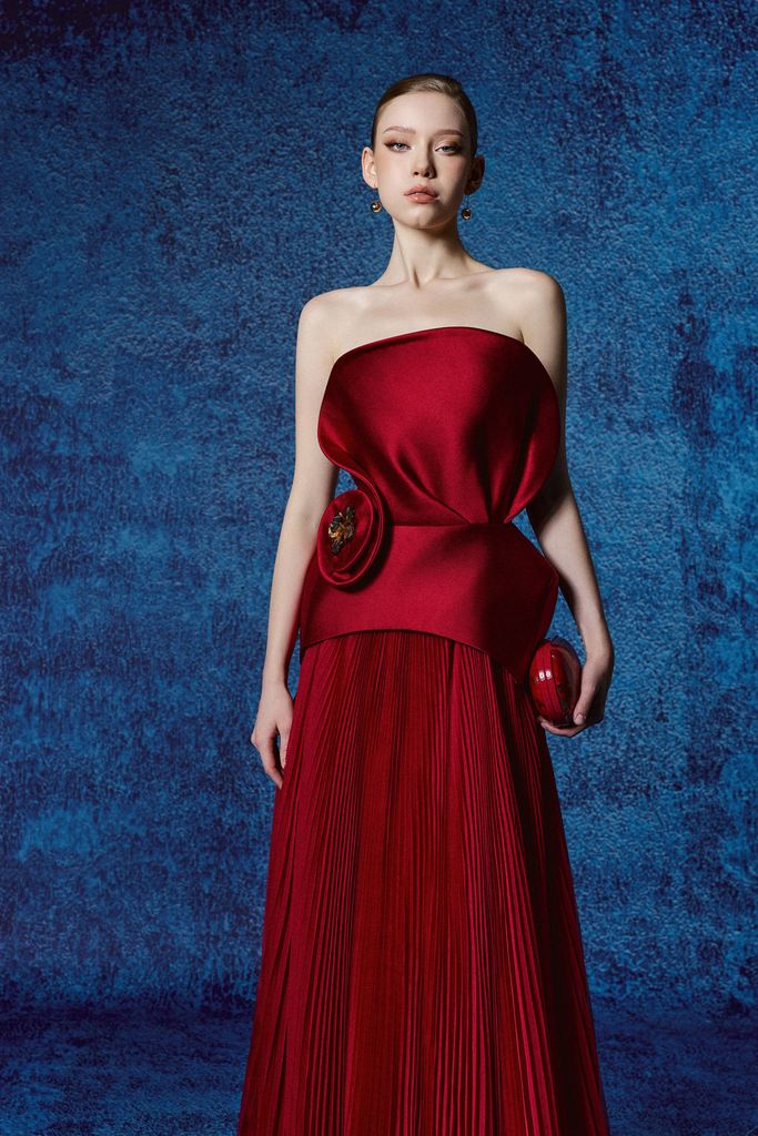 FDH5720 - Đầm dạ hội cao cấp vải tafta dáng xòe cúp ngực eo váy đính đá cao cấp thân váy xếp ly xòe thời trang - PANTIO