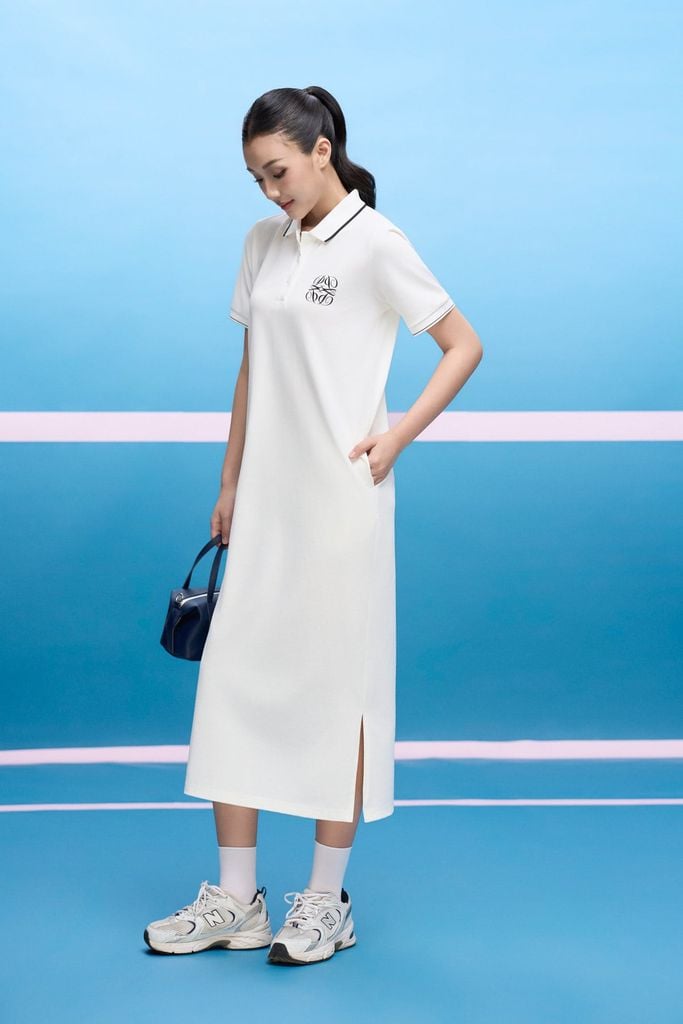 FDO052 - Đầm dệt kim vải cotton dáng suông cổ polo tay cộc ngực áo thêu hoạ tiết thời trang - tỷ lệ kèo 8899
