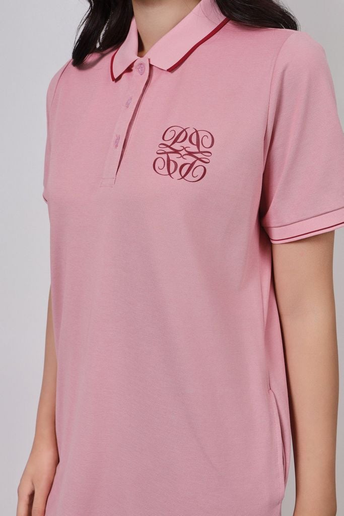 FDO052 - Đầm dệt kim vải cotton dáng suông cổ polo tay cộc ngực áo thêu hoạ tiết thời trang - PANTIO