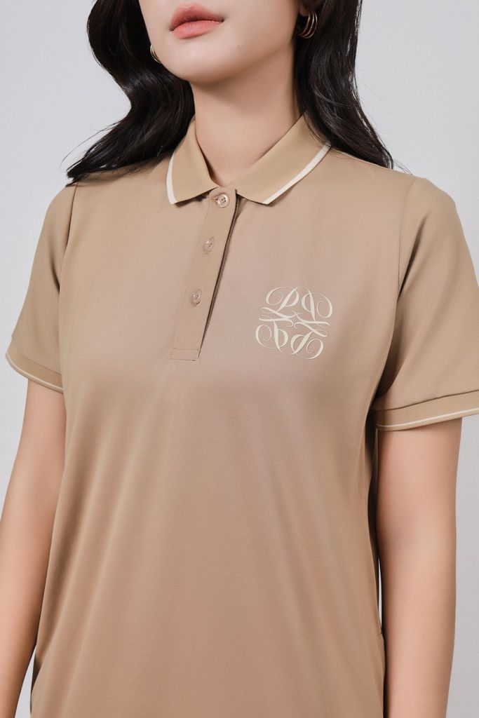 FDO052 - Đầm dệt kim vải cotton dáng suông cổ polo tay cộc ngực áo thêu hoạ tiết thời trang - PANTIO