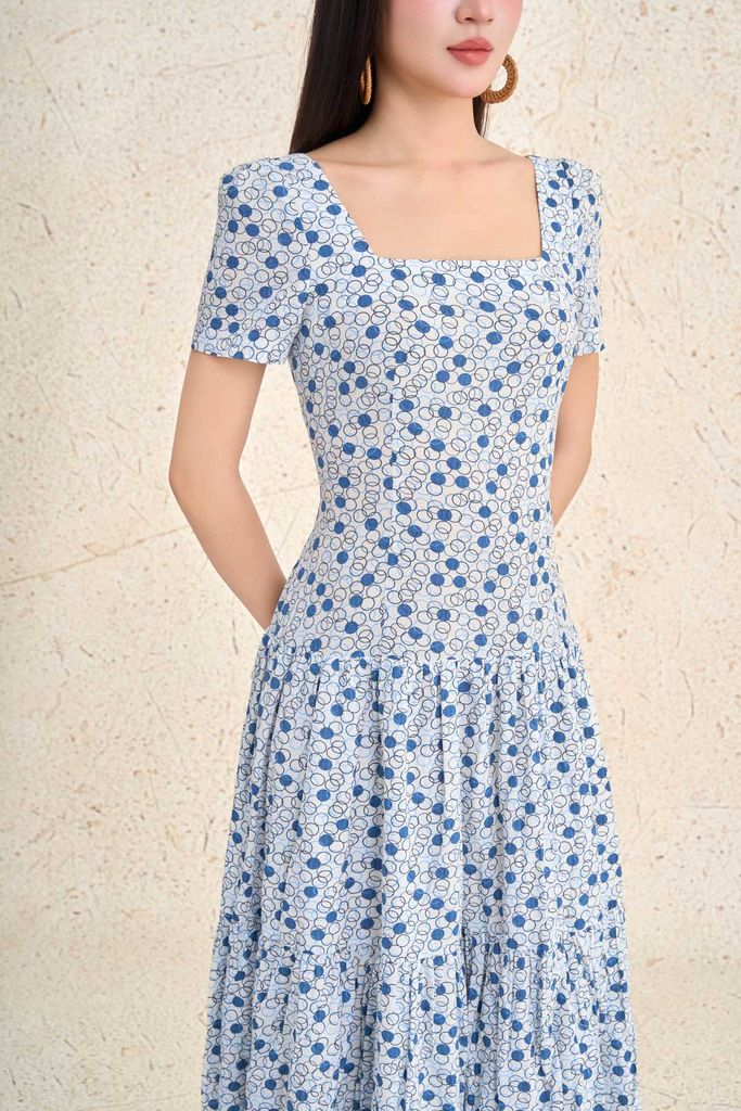 FDP13468 - Đầm dạo phố vải thô boi dáng ôm cổ vuông tay bồng nhẹ eo bo chun ôm thời trang - PANTIO