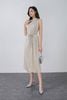 FDP13469 - Đầm dạo phố vải lụa satin dáng suông cổ kiểu xếp nhún eo phối dây thắt tạo kiểu - PANTIO