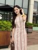 FDP13476 - Đầm dạo phố vải lưới hai lớp dáng suông cổ tròn vai chờm kèm dây thắt eo tạo kiểu - PANTIO