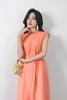 FDP13493 - Đầm dạo phố vải thô kate dáng suông cổ tròn viền tết tạo kiểu tay chờm eo phối dây thắt nơ - PANTIO