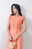 FDP13493 - Đầm dạo phố vải thô kate dáng suông cổ tròn viền tết tạo kiểu tay chờm eo phối dây thắt nơ - PANTIO