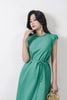 FDP13493 - Đầm dạo phố vải thô kate dáng suông cổ tròn viền tết tạo kiểu tay chờm eo phối dây thắt nơ - PANTIO