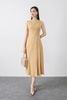 FDP33254 - tylekeo88 tv vải linen dáng xòe có lót vải habutai cổ tròn không tay thân phối nhiều đường rút tua rua khóa thân sau - tỷ lệ kèo 8899