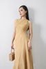 FDP33254 - tylekeo88 tv vải linen dáng xòe có lót vải habutai cổ tròn không tay thân phối nhiều đường rút tua rua khóa thân sau - tỷ lệ kèo 8899