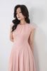 FDP33408 - Đầm dạo phố vải thô đũi dáng xoè cổ tròn xếp nhún vai chờm thân váy xếp ly bung tạo kiểu khoá thân sau - PANTIO