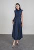 FDP33435 - Đầm dạo phố vải demin dáng Xoè cổ đức vai chờm eo đáp cạp bản to thân váy phối ly bung tạo kiểu khóa thân sau - PANTIO