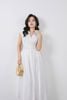 FDP33526 - Đầm dạo phố vải tơ dáng xoè cổ xẻ V vai chờm thân váy xếp nhún tạo kiểu khóa thân sau - PANTIO